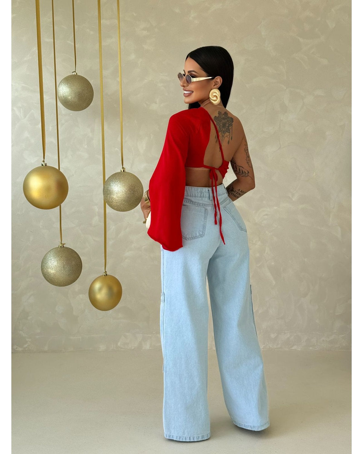 Calça jeans Wide Leg cargo